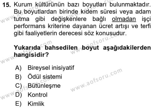 Kurumiçi Halkla İlişkiler Dersi 2024 - 2025 Yılı (Vize) Ara Sınavı 15. Soru