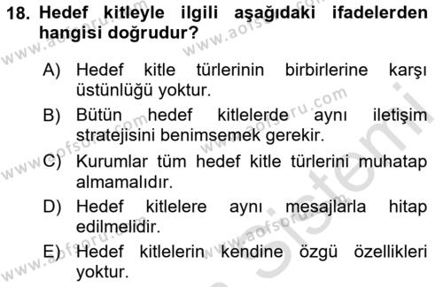 Kurumiçi Halkla İlişkiler Dersi 2024 - 2025 Yılı (Vize) Ara Sınavı 18. Soru