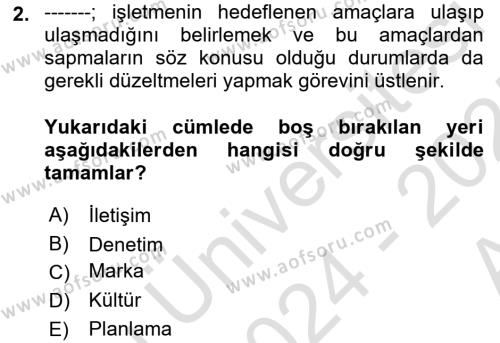 Kurumiçi Halkla İlişkiler Dersi 2024 - 2025 Yılı (Vize) Ara Sınavı 2. Soru