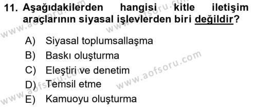 Lobicilik Ve Halkla İlişkiler Dersi 2020 - 2021 Yılı Yaz Okulu Sınavı 11. Soru