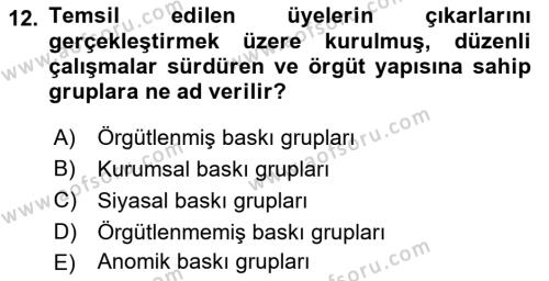 Lobicilik Ve Halkla İlişkiler Dersi 2020 - 2021 Yılı Yaz Okulu Sınavı 12. Soru