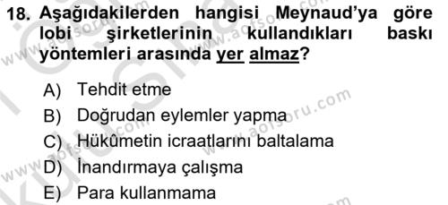 Lobicilik Ve Halkla İlişkiler Dersi 2020 - 2021 Yılı Yaz Okulu Sınavı 18. Soru