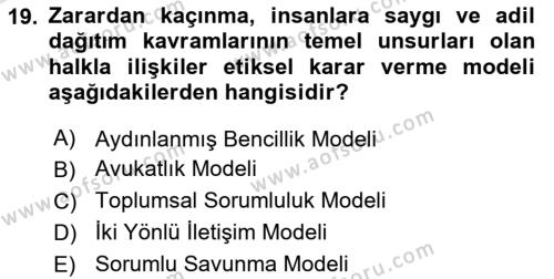 Lobicilik Ve Halkla İlişkiler Dersi 2020 - 2021 Yılı Yaz Okulu Sınavı 19. Soru