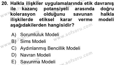 Lobicilik Ve Halkla İlişkiler Dersi 2020 - 2021 Yılı Yaz Okulu Sınavı 20. Soru