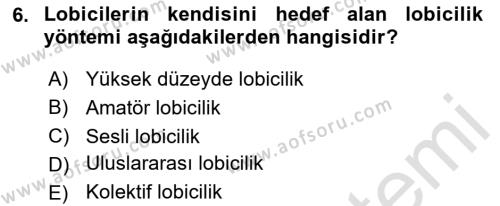 Lobicilik Ve Halkla İlişkiler Dersi 2020 - 2021 Yılı Yaz Okulu Sınavı 6. Soru