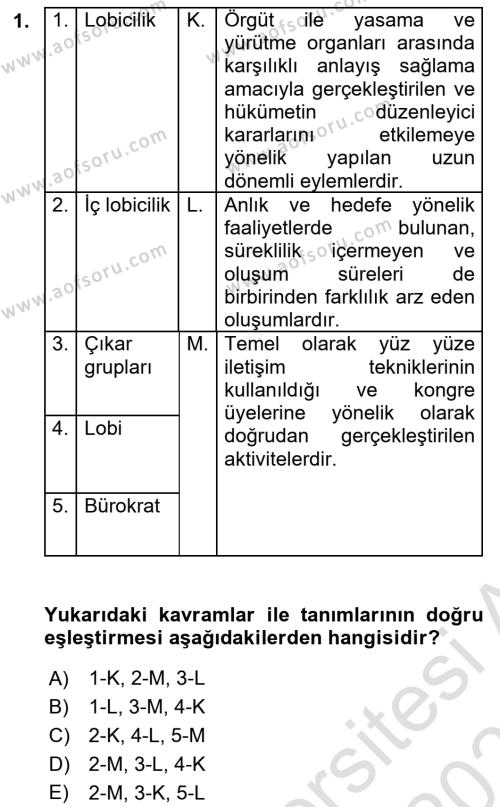 Lobicilik Ve Halkla İlişkiler Dersi 2021 - 2022 Yılı (Final) Dönem Sonu Sınavı 1. Soru