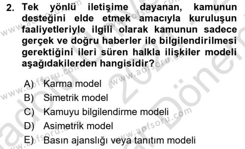 Lobicilik Ve Halkla İlişkiler Dersi 2021 - 2022 Yılı (Final) Dönem Sonu Sınavı 2. Soru