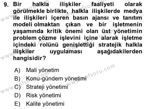 Lobicilik Ve Halkla İlişkiler Dersi 2021 - 2022 Yılı Yaz Okulu Sınavı 9. Soru