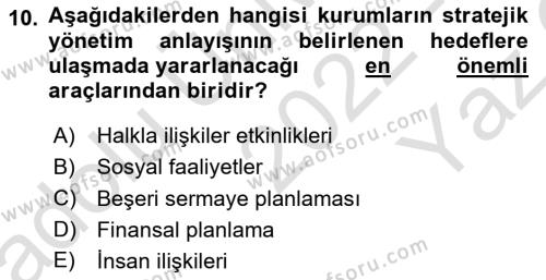 Lobicilik Ve Halkla İlişkiler Dersi 2022 - 2023 Yılı Yaz Okulu Sınavı 10. Soru