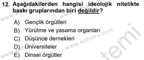 Lobicilik Ve Halkla İlişkiler Dersi 2022 - 2023 Yılı Yaz Okulu Sınavı 12. Soru