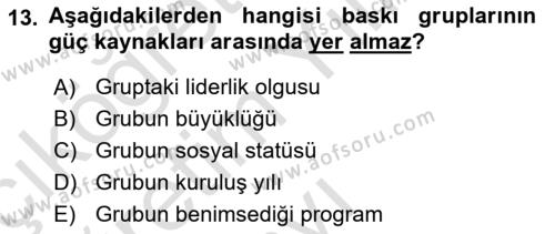 Lobicilik Ve Halkla İlişkiler Dersi 2022 - 2023 Yılı Yaz Okulu Sınavı 13. Soru