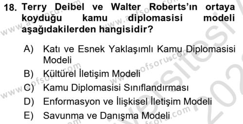 Kamu Diplomasisi Ve Uluslararası Halkla İlişkiler Dersi 2021 - 2022 Yılı (Vize) Ara Sınavı 18. Soru