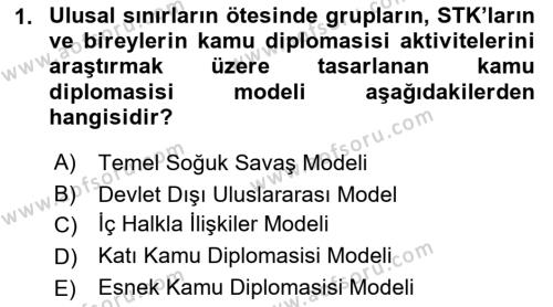 Kamu Diplomasisi Ve Uluslararası Halkla İlişkiler Dersi 2021 - 2022 Yılı (Final) Dönem Sonu Sınavı 1. Soru