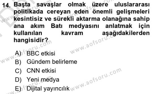 Kamu Diplomasisi Ve Uluslararası Halkla İlişkiler Dersi 2021 - 2022 Yılı (Final) Dönem Sonu Sınavı 14. Soru