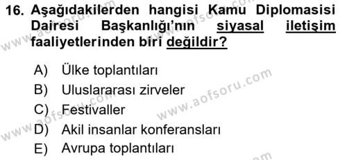 Kamu Diplomasisi Ve Uluslararası Halkla İlişkiler Dersi 2021 - 2022 Yılı (Final) Dönem Sonu Sınavı 16. Soru