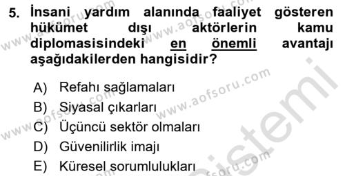 Kamu Diplomasisi Ve Uluslararası Halkla İlişkiler Dersi 2021 - 2022 Yılı (Final) Dönem Sonu Sınavı 5. Soru