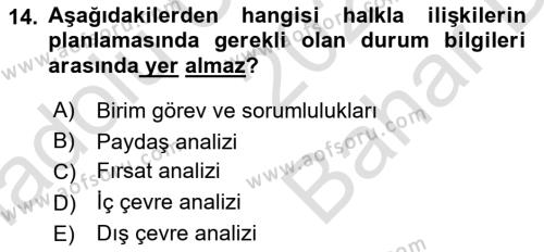 Sürdürülebilirlik ve Halkla İlişkiler Dersi 2023 - 2024 Yılı (Vize) Ara Sınavı 14. Soru