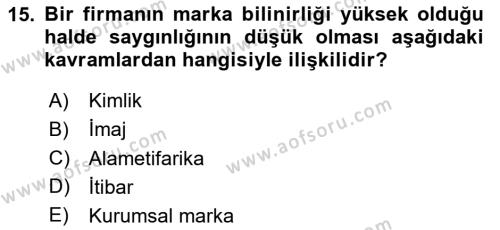 Sürdürülebilirlik ve Halkla İlişkiler Dersi 2023 - 2024 Yılı (Vize) Ara Sınavı 15. Soru