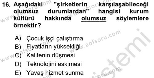 Sürdürülebilirlik ve Halkla İlişkiler Dersi 2023 - 2024 Yılı (Vize) Ara Sınavı 16. Soru