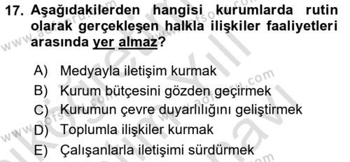 Sürdürülebilirlik ve Halkla İlişkiler Dersi 2023 - 2024 Yılı (Vize) Ara Sınavı 17. Soru