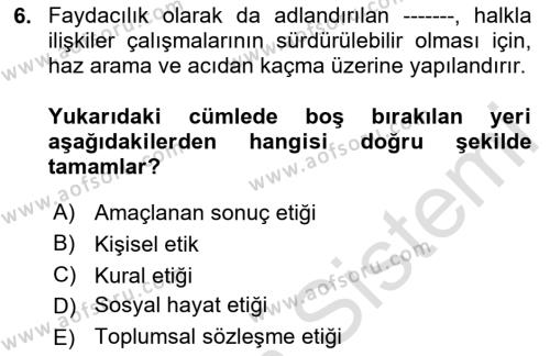 Sürdürülebilirlik ve Halkla İlişkiler Dersi 2023 - 2024 Yılı (Vize) Ara Sınavı 6. Soru