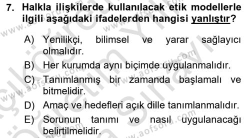 Sürdürülebilirlik ve Halkla İlişkiler Dersi 2023 - 2024 Yılı (Vize) Ara Sınavı 7. Soru