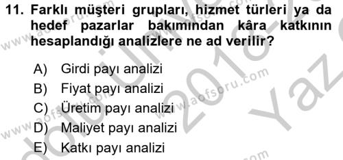 Hizmet Pazarlaması Dersi 2018 - 2019 Yılı Yaz Okulu Sınavı 11. Soru