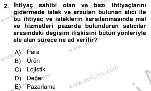 Hizmet Pazarlaması Dersi 2018 - 2019 Yılı Yaz Okulu Sınavı 2. Soru