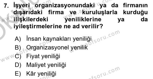 Hizmet Pazarlaması Dersi 2018 - 2019 Yılı Yaz Okulu Sınavı 7. Soru