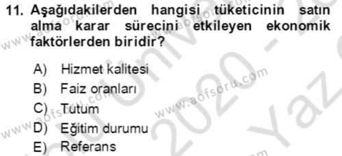 Hizmet Pazarlaması Dersi 2020 - 2021 Yılı Yaz Okulu Sınavı 11. Soru