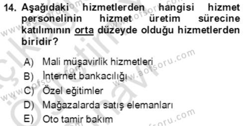 Hizmet Pazarlaması Dersi 2020 - 2021 Yılı Yaz Okulu Sınavı 14. Soru