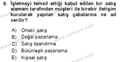 Hizmet Pazarlaması Dersi 2020 - 2021 Yılı Yaz Okulu Sınavı 9. Soru