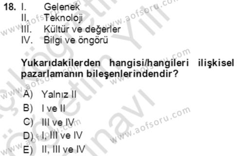 Hizmet Pazarlaması Dersi 2021 - 2022 Yılı Yaz Okulu Sınavı 18. Soru