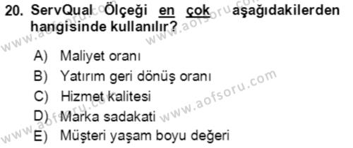 Hizmet Pazarlaması Dersi 2021 - 2022 Yılı Yaz Okulu Sınavı 20. Soru