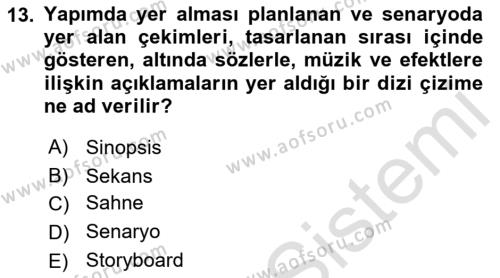 Medyada Yapım	 Dersi 2021 - 2022 Yılı (Vize) Ara Sınavı 13. Soru