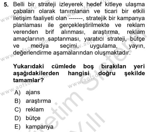 Medyada Yapım	 Dersi 2021 - 2022 Yılı (Vize) Ara Sınavı 5. Soru