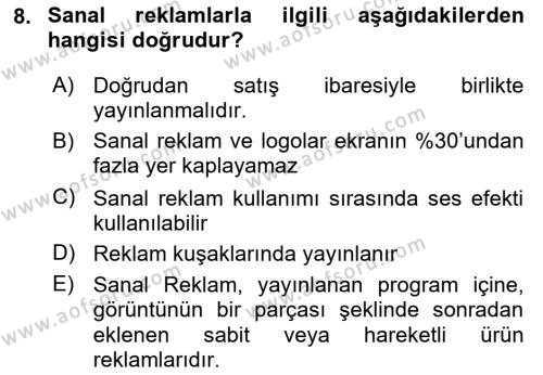 Medyada Yapım	 Dersi 2021 - 2022 Yılı (Vize) Ara Sınavı 8. Soru