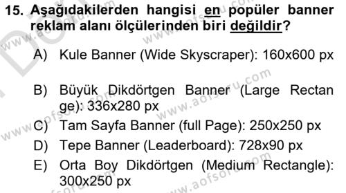 Medyada Yapım	 Dersi 2021 - 2022 Yılı (Final) Dönem Sonu Sınavı 15. Soru