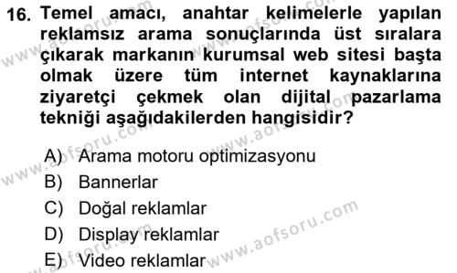 Medyada Yapım	 Dersi 2021 - 2022 Yılı (Final) Dönem Sonu Sınavı 16. Soru