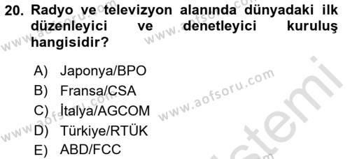 Medyada Yapım	 Dersi 2021 - 2022 Yılı (Final) Dönem Sonu Sınavı 20. Soru