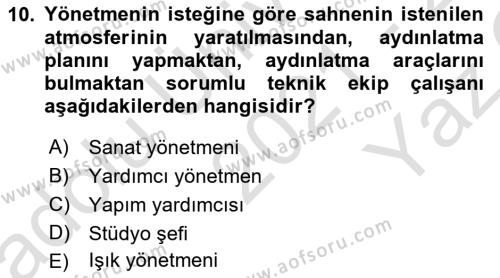 Medyada Yapım	 Dersi 2021 - 2022 Yılı Yaz Okulu Sınavı 10. Soru