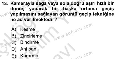 Medyada Yapım	 Dersi 2021 - 2022 Yılı Yaz Okulu Sınavı 13. Soru