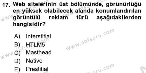 Medyada Yapım	 Dersi 2021 - 2022 Yılı Yaz Okulu Sınavı 17. Soru