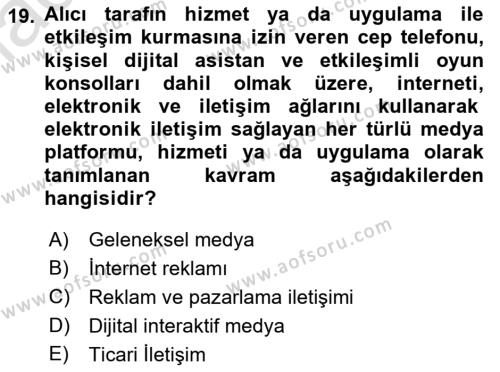 Medyada Yapım	 Dersi 2021 - 2022 Yılı Yaz Okulu Sınavı 19. Soru