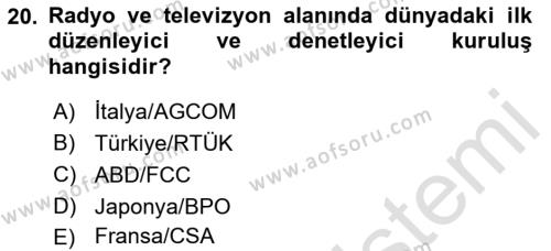 Medyada Yapım	 Dersi 2021 - 2022 Yılı Yaz Okulu Sınavı 20. Soru