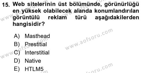 Medyada Yapım	 Dersi 2022 - 2023 Yılı Yaz Okulu Sınavı 15. Soru