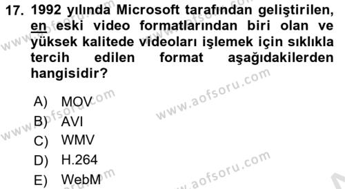 Medyada Yapım	 Dersi 2022 - 2023 Yılı Yaz Okulu Sınavı 17. Soru