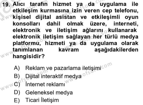 Medyada Yapım	 Dersi 2022 - 2023 Yılı Yaz Okulu Sınavı 19. Soru