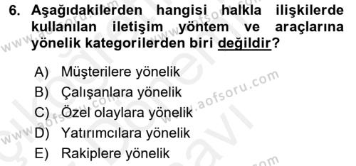 Halkla İlişkiler Kampanya Analizi Dersi 2018 - 2019 Yılı (Final) Dönem Sonu Sınavı 6. Soru
