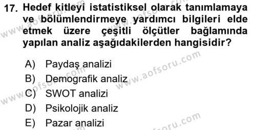 Halkla İlişkiler Kampanya Analizi Dersi 2022 - 2023 Yılı (Vize) Ara Sınavı 17. Soru